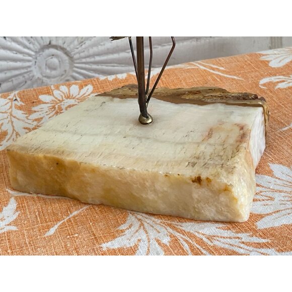 Vintage 1960's Table top Brutalist Metal Butterfly Sculpture Onyx Stone - Picture 6 of 14